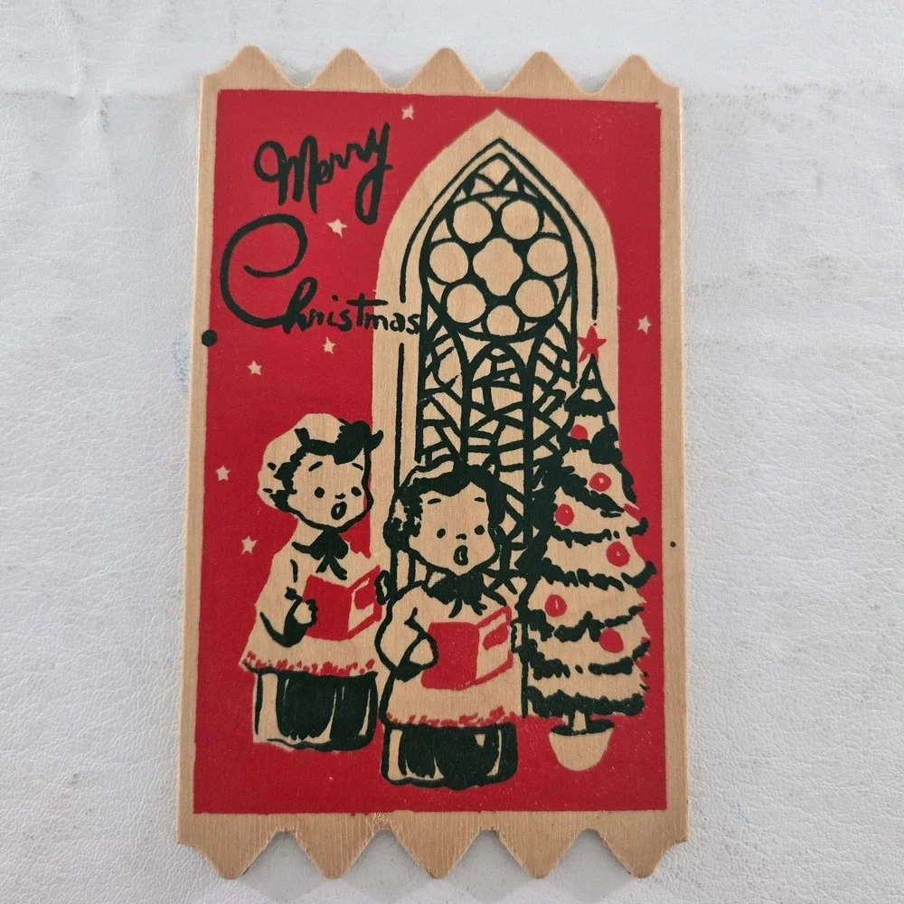 Merry Christmas Season's Greetings Wood Postcards Lot Of 5 New ATTCO-227 Holiday